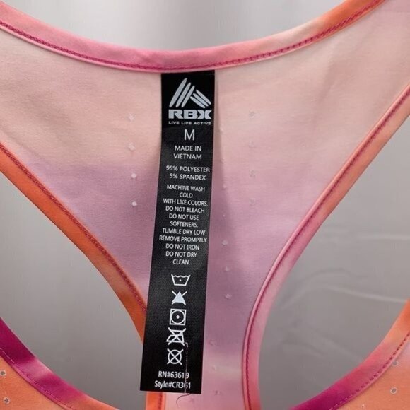 RBX Floaty Workout Tank Racer Back Lightweight Orange/Pink/White Tie Dye, Sz Med - Picture 3 of 6